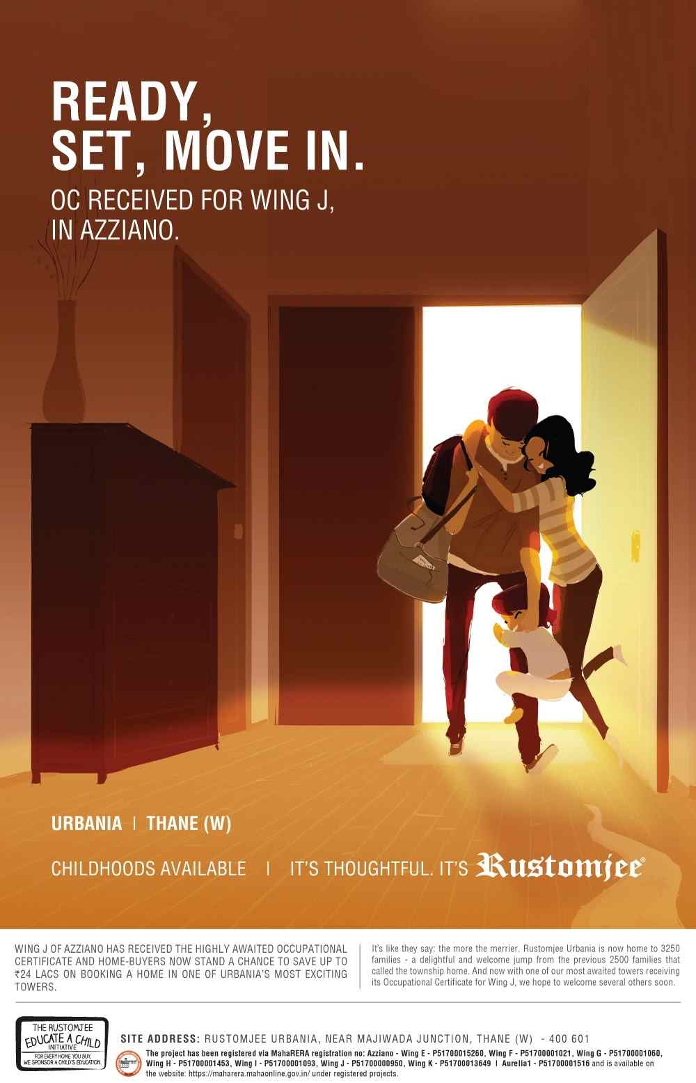 OC received for WIng J in Azziano at Rustomjee Urbania in Mumbai